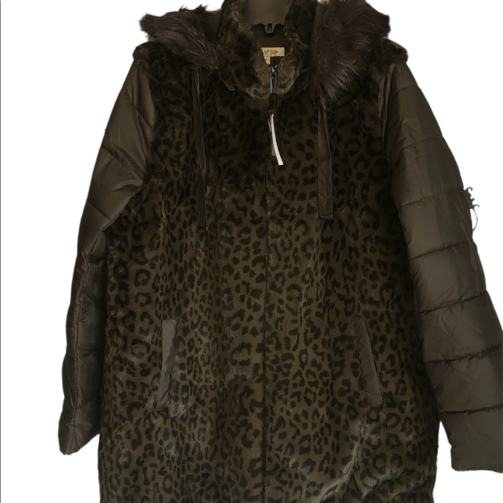 Via Spiga Womens Green Winter Faux Fur Hooded Coat Outerwear M - Picture 7 of 14